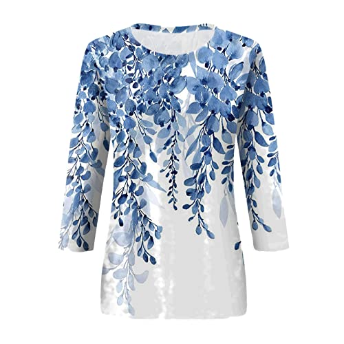 Jxkikoze LENLYCB240401LFO230530665 Casual Loose Tees, Three Quarter Sleeve T Shirts Women Plus Size Spring Park Basic Polyester Tops Scoop Neck Soft Printed Frill Baggy T Shirts Women Army Green thumb #1