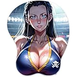 Alfombrilla de ratón 3D con pechos de silicona con reposamuñecas antideslizante Anime Manga Mouse Pad reposamuñecas para oficina (Nico Robin 01)