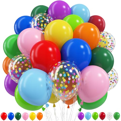 Image of Togvu Rainbow Balloons 12 Assorted Colors 50Pack 12 Inch Balloons Colorful Latex Party Balloons for Birthday Baby Shower Wedding Party Birthday Decorations