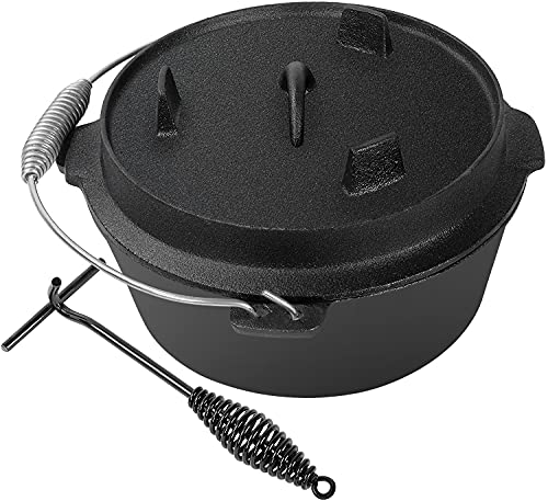 HEWOLF Dutch Oven Cocotte (5.4L) Cocotte en fonte avec lève-Couvercle Convient pour l'intérieur et l'extérieur Cover