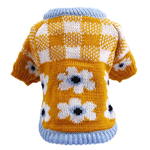 MomentDAY Fashion Pet Keep Warm Plaid Flower Sweater Autumn and Winter Cat Dog Clothing Knitwear Dog Sweater Soft Warm Pup Dogs Shirt Winter Puppy Sweater for Dogs