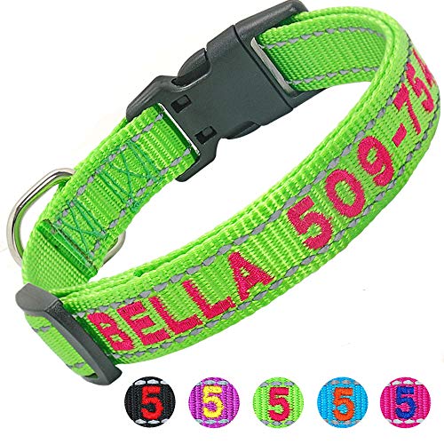 Didog Personalized Embroidered Dog Collar with Pet Name & Phone Number, Reflective Custom