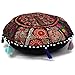 DK Homewares Patchwork Brodé 45 X 45 Cm Noir Housse De Coussin De Sol Rond Indien Tabouret Décoration D'Intérieur Housse De Coussin De Sol (18 X 18 Pouces/Noir) | Couverture Seulement