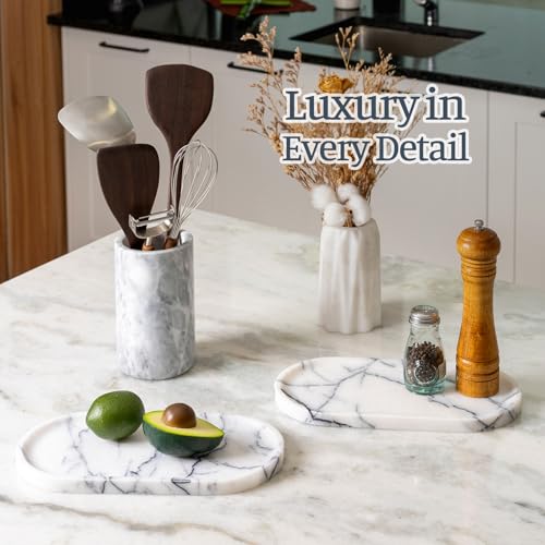 Image of Koville Natural Marble Tray, 12 inchx6 inch Decorative Tray for Countertop, Catchall for Perfume, Candles, Jewelry Dish Milas Lilac