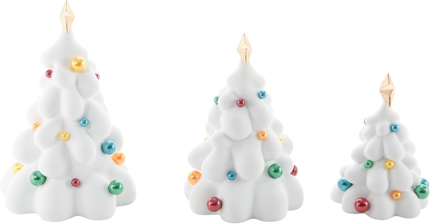 Department 56 Village Collection Accessories Snowdream Flocked Trees 3-Piece Figurine Set, Various Sizes, White