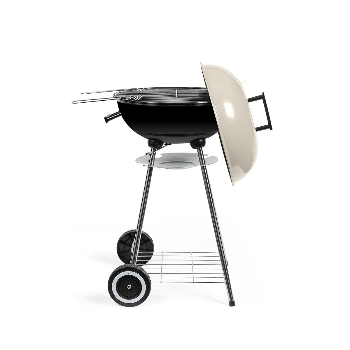 Livoo Grill węglowy DOC172C - Ø 41 cm, stal chromowana, wysokość 69,5 cm, zawór wentylacyjny, kratka magazynowa, pojemnik na odpady