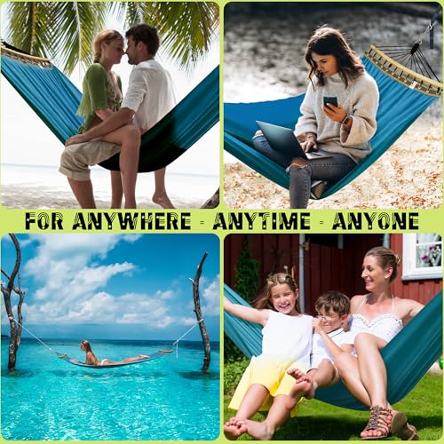 Image of Tranquillo Hammock 2 Person Canvas Portable Hammock with Curved Wood Spreader Bar for Cozy Indoor and Winter Outdoor Use (Blue)
