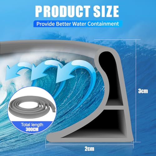 xiaozhifu 3M Schwallschutzleiste Dusche Selbstklebend, Wasserstopper Dusche, 360° Biegbar Schwallschutz dusche, Silikon Duschschwelle Wassersperre für Duschabtrennung Küche (Grau, 3M 2 * 3CM)