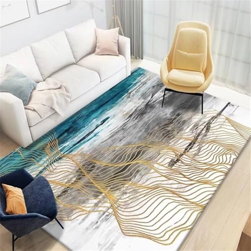Tapis de sol grand bébé bleu gris avec rayures abstraites pour deco maison - 2