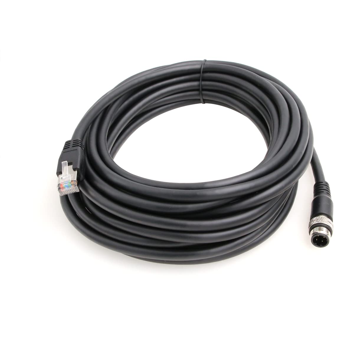 Cavo Ethernet M12 a RJ45, maschio a 4 pin con codice D, Cat5e schermato, impermeabile, per telecamere industriali, Ethernet/Profinet/IP/EtherCat (10 m, nero)