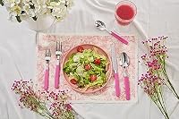 Annova 20-teiliges Edelstahl-Besteck-Set – farbige Griffe – 4 x Menuegabeln, 4 x Salatgabeln, 4 x Menümesser, 4 x Esslöffel, 4 x Teelöffel – Service für 4 (Rosa, 20 Stück) – Ansicht 2