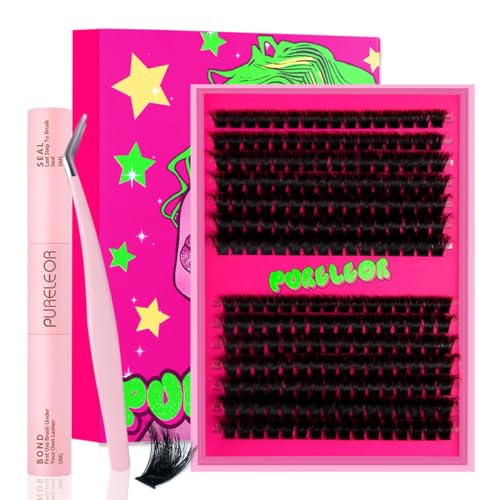 PURELEOR Individual Cluster Lashes Kit Lash Extensions Set DIY Multiple styles Eyelash Clusters with Bond and Seal Tweezers 100D Curl Mixed 10-16mm