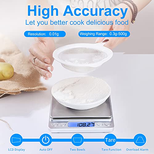 Gram Scale Small Digital Food Scale, 500G By 0.01Gram/0.001Ounce, Accurate Weighting, Meiya Multifunction Kitchen Scale For Jewelry/Baking/Soap, 9 Units, Tare Function, Lcd Display, Including Battery #TOP1