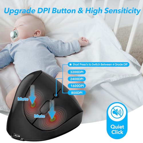 Image of Left Hand Ergonomic Vertical Wireless Mouse Type C Rechargeable 6-Btn Mice