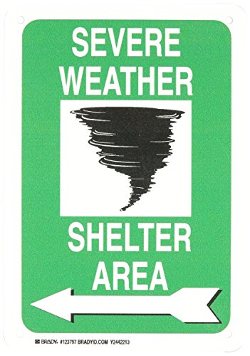 Panneau de sortie Severe Weather Shelter Area Brady 123797 vert noir blanc