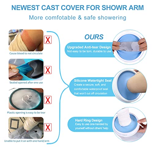 Yunchi Waterproof Cast Cover For Shower Arm Adult, Reusable Short Arm Cast Protector, Cast Shower Bag For Hands, Wrists, Elbows, Fingers, Fits Adults Arm Circumference 7" - 15" #TOP2
