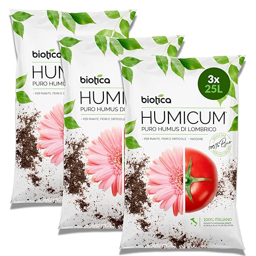 Biotica Humus di Lombrico 75L – Humicum Ammendante Organico con Acidi Umici e Fulvici, Migliora la Fertilità del Terreno e lo Sviluppo Radicale – Concime per Orto, Piante da Frutto e Ornamentali