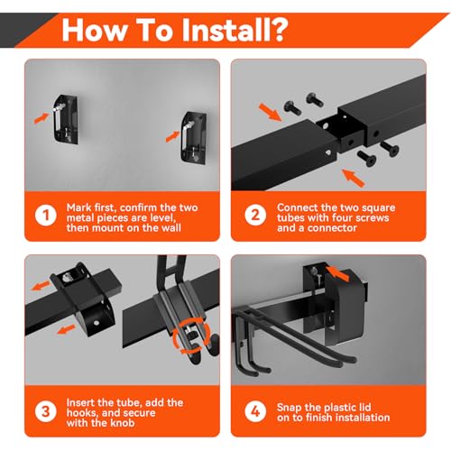 Tdrynl 32\" Ski & Snowboard Wall Rack – Heavy-Duty Wall Mounted Ski Storage for Garage, Holds 10 Pairs with 5 Adjustable Hooks, 300lbs Capacity, Non-Slip Rubber, Easy Install | Ski Holders for Wall - Thumbnail 6