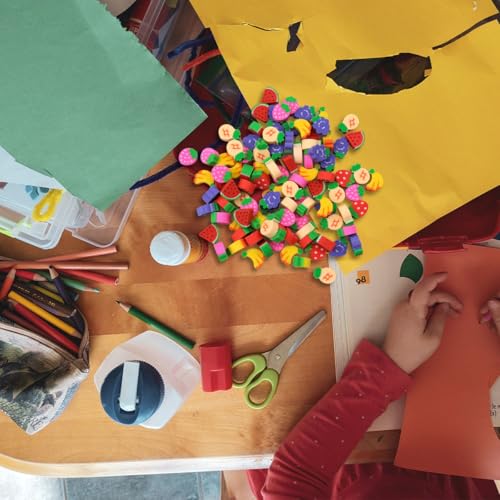 Hopzab 100 Pcs Mini Erasers Cute Pencil Rubbers Assorted Mini Erasers for Kids Students Party Favors Classroom Prizes Homework Rewards Gifts School Supplies(Fruits Style) - Image 3