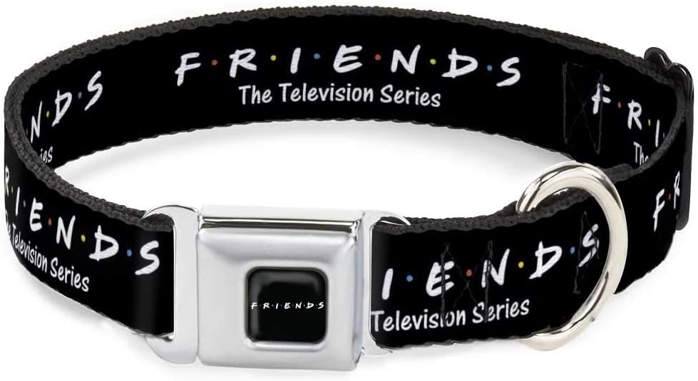 Friends Pet Collar, Dog Collar Metal Seatbelt Buckle, Friends The Television Series Logo Black White Multi Color, 9.5 to 13 Inches 1.0 Inch Wide