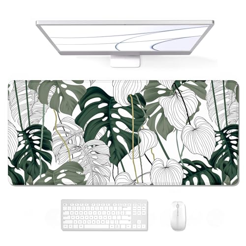 Image of Auhoahsil Desk Mouse Pad, Large Gaming Mousepad, XXL Desk Pad, Extended Long Superior Micro-Weave Cloth Non-Slip Rubber Big Computer Mouse Mat for Gamer, Office & Home, 35 inch x 15 inch, Abstract Monstera