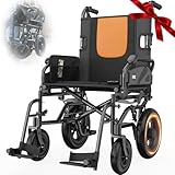 VOCIC U11 Rollstuhl faltbar leicht 13KG,Rollstuhl für die wohnung klappbar bis 136KG,Sitz 46cm,Zwei Bremsen,30CM Gelände Großreifen,3D-Mesh sitzkissen,Schmaler Rollstühle,5 Jahre Support|Orange