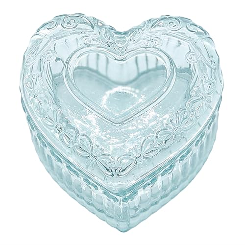 WHSLILR Glass Jewelry Box Heart Shape Cute Box for Storage Ring Earring Trinket Vintage Jewelry Organizer Decorative Gift for Women Girls-GRB003-Light Green