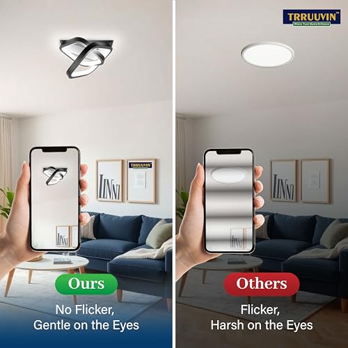 Image of Designer LED Ceiling Light Accumulative 50W Modern 3D Flush Mount | 3 Color Modes | CRI 97 | Decorative Light for Bedroom Living Room Hallway Office (Square PRO)