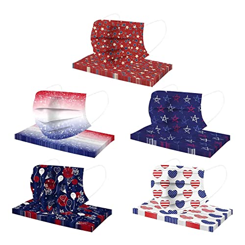 50PCS Independence Day Patriotic Gnomes Face_Mask Disposable, 3Ply Non-Woven Adults 4th of July American Flag Face Coverings