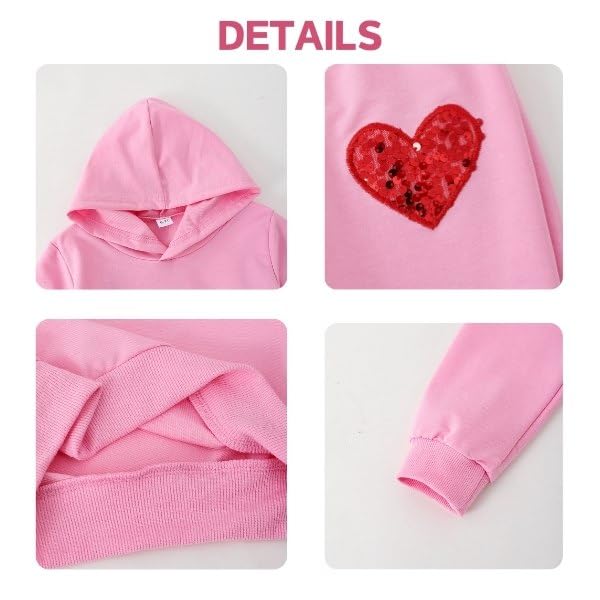Image of 6-13 Years Girls Clothing Heart Print Hoodie Top + Heart Print Flare Leg Pants 2PC Clothing Set