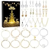 Schmuck Adventskalender 2025,Weihnachtskalender 2025 Frauen 24 Mode Schmuckkalender Schmuck Set mit Ohrringe Armband Halskette,Countdown Kalender Weihnachtsgeschenke für Frauen Teenager Mädchen (Gold)