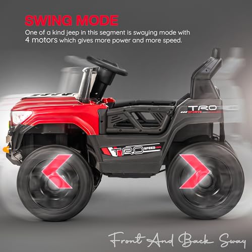 Image of Baybee Maverick Battery Operated Jeep for Kids with RGB Windshield Light, Bluetooth, USB & Music | Baby Big Ride on Battery Car | Electric Jeep Car for Kids to Drive for 2 to 6 Years Boys Girls (Red)