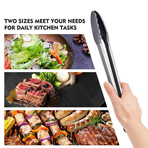 Image of HOTEC Stainless Steel Kitchen Tongs with Silicone Tips, Set of 2-9 inch and 12 inch