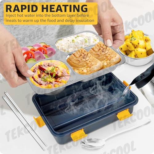 Image of TEKCOOL Lunch Box for Adults - Lunch Box for Kids - with Spoon & Fork - Stainless Steel Lunch Box with 4 Compartment - Durable Perfect Size for On-The-Go Meal, BPA-Free';