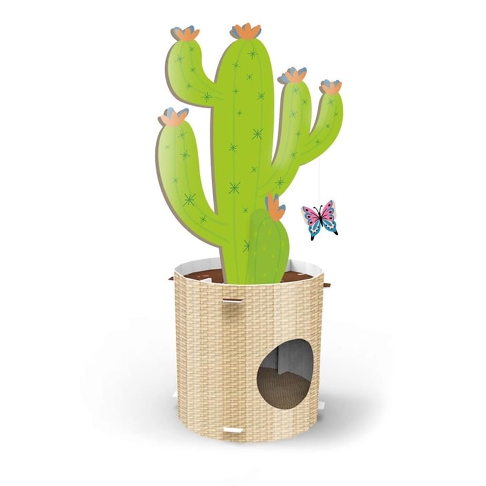 Record Poteau à gratter Cactus – Griffoir en Carton avec Herbe à Chat – Structure en Forme de Tronc 35 x 90h cm – Jouet et Niche résistante et Recyclable – Couleur La Havane