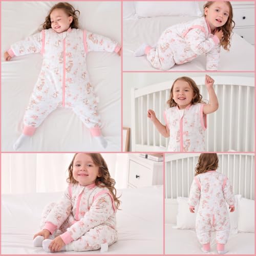 Image of LAT Winter Baby Sleep Bag with Feet,3-way zip Wearable Blanket with Removable Sleeves,Warm Sack for Toddler 2.5 TOG