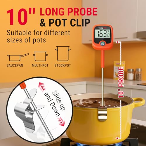 Image of TempPro TP509 Candy Thermometer with Pot Clip, 10 inch Long Probe Instant Read Meat Food Thermometer with LCD, Cooking Oil Deep Frying Thermometer for Brewing Fathers Day Gift (Previously ThermoPro)