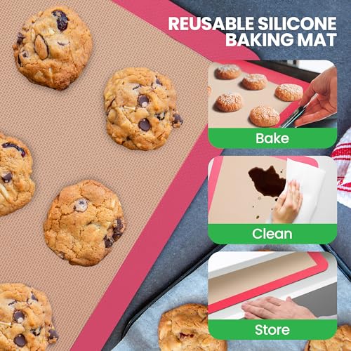 Nutrichef Silicone Baking Mats - 2 Non-stick Food-Grade Silicone Mats - Perfect for Full Baking Pans 24.4 x 16.5 IN - Oven-safe Up to 480 Degrees F - Suitable for Ovens, Freezers, & Dishwashers - Pink by NutriChef - Image 5