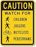 SmartSign 24 x 18 inch “Caution - Watch For Children, Joggers, Bicyclists, Pedestrians” Metal Sign, 80 mil Aluminum, 3M Laminated Engineer Grade Reflective Material, Black, Silver and Yellow, USA-Made