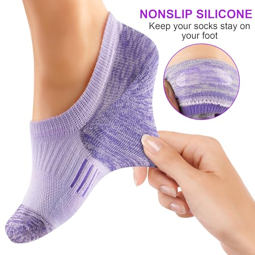 Image of Amutost Womens No Show Socks Anti-Slip Cushioned Breathable 5-10Pairs | Silicone heel grips, Arch compression band, Elastic cuffs, Moisture wicking, Size 6-8 /7-9 /9-11, Reduces blisters
