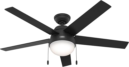 Hunter Anslee 52385 - Ventilador de techo interior de 52 pulgadas con luz LED, ventilador de techo negro con cadena de tracción, para dormitorio,