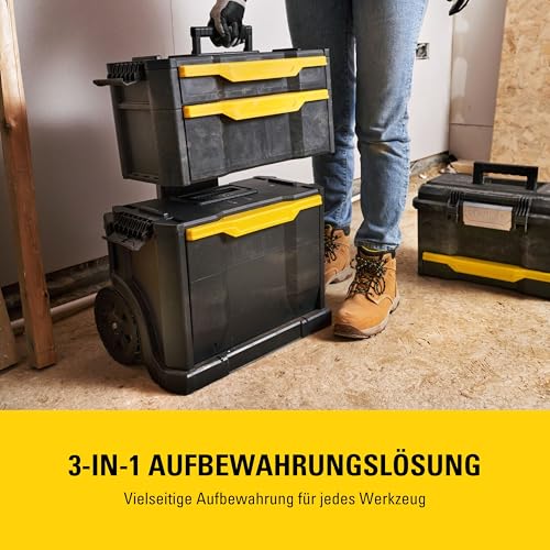 Stanley Rollende Werkstatt aus Metall-Kunststoff 1-79-206 – Werkzeugwagen leer mit 3 modularen Einheiten – Vielseitige Werkzeugbox für Kleinteile und große Werkzeuge