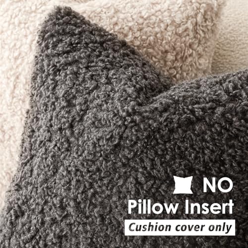 Image of Foindtower Set of 2 Curly Teddy Wool Pillow Covers Decorative Boucle Textured Lumbar Throw Pillow Faux Fur Sherpa Pillowcases Sheepskin Fuzzy Cushion Case for Sofa Bedroom Car 12 inchx20 inch Dark Gray