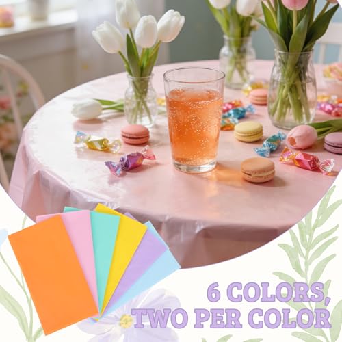Image of CIEOVO 12 Pcs Round Spring Easter Tablecloths, Plastic Pastel Color Table Cloths Plastic Disposable Tablecloth Pastel Table Cover for Spring Easter Birthday Wedding Baby Shower Party Decorations