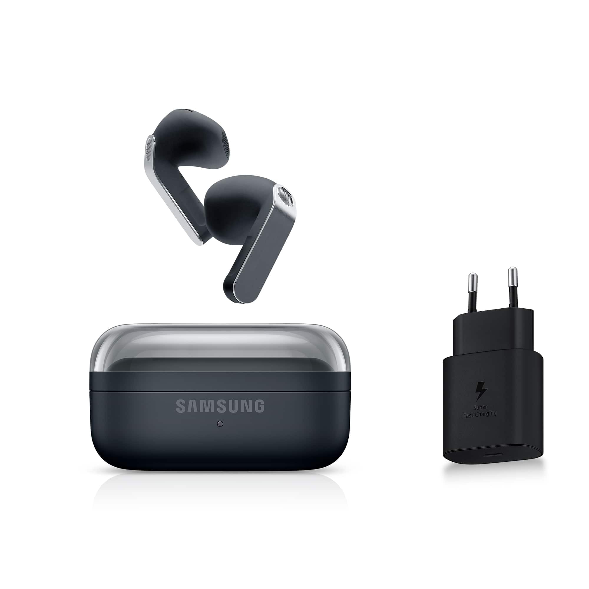 Samsung Galaxy Buds4, Écouteurs Bluetooth sans Fil, Haut-Parleur Dynamique, Codec Hi-FI, Appels Ultra clairs, Audio 360, Réduction de Bruit Adaptative, Chargeur Secteur Inclus, Noir