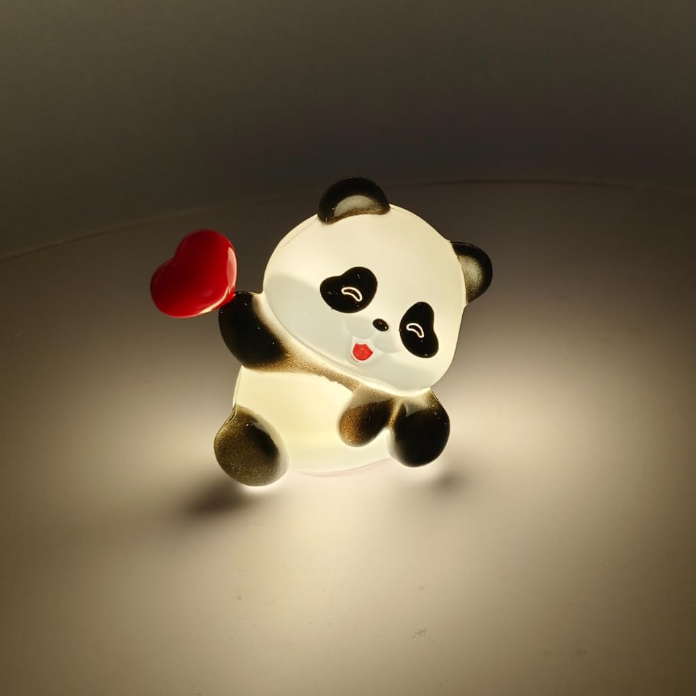 Cute Tiny Panda LED Night Light with Red Heart (Small Size & Weightless Plastic) - Portable Battery Operated Decorative Mood Lamp - Warm Glow Tabletop Decor for Kids & Valentine’s Day Gift (1 Pcs)-image-41