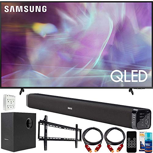 Samsung QN65Q60AA 65 Inch QLED 4K Smart TV (2021) Bundle with Deco Gear Home Theater Soundbar with Subwoofer, Wall Mount Accessory Kit, 6FT 4K HDMI 2.0 Cables and More