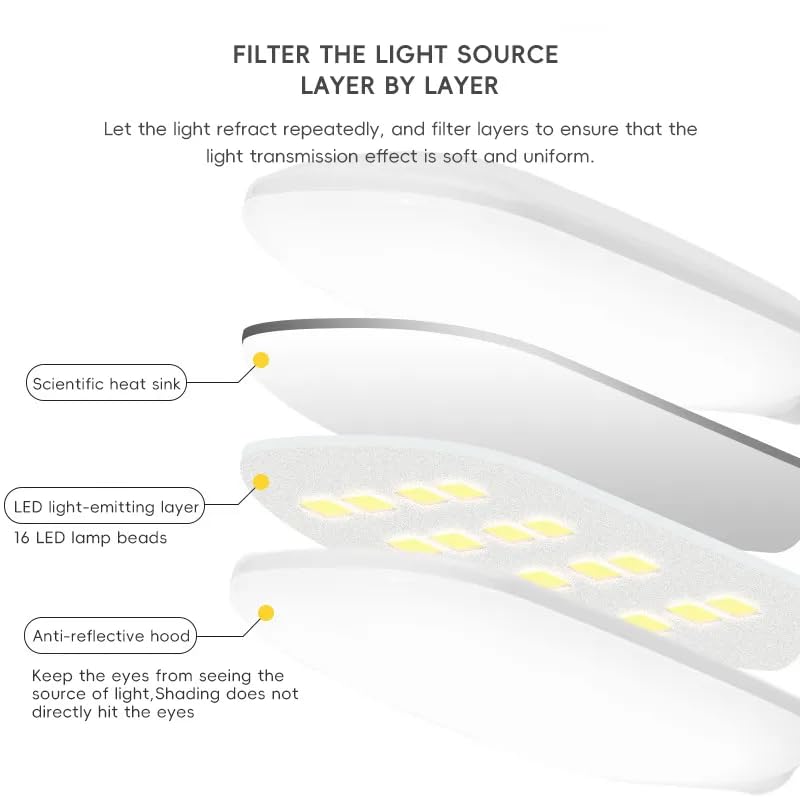 Image of Plastic 3 Colour Mode LED Table lamp Folding Neck Reading Light Rechargeable led Reading Light Study Lamp for Students, Night Light for Study Room 1pc (Square Desk Lamp), White