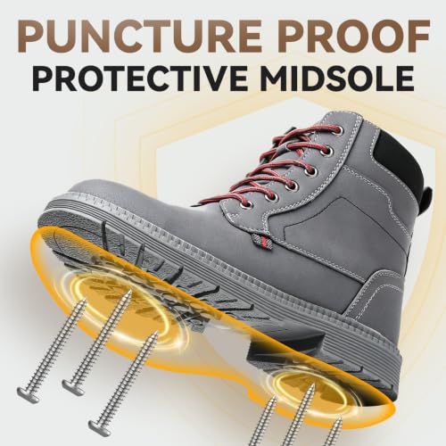 Image of ANGRYRAM Steel Toe Work Boots Waterproof & Slip Resistant for Men Women | ASTM Standard Safety Shoes, Width Option, Anti-puncture Midsole, Non-silp Rubber Outsole, Arch Support, For Work & Outdoors