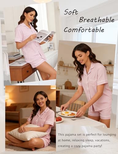 Image of SWOMOG Womens Button Down Pajamas Set Short Sleeve Sleepwear Bride Soft Pj Lounge Sets XS-3XL